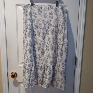 VTG Romy White Maxi Skirt Ditsy Floral Print Lined Zipper Women's XL Feminine